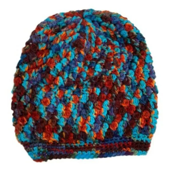 Crochet Slouch Hat Slouchy Beanie Snood Handmade Adult Size Multi Color Acrylic - Picture 6 of 6